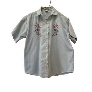 Maggie & Max M 100% cotton vintage 90s button up shirt floral embroidery western